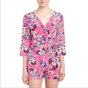 Yumi Kim Liz Floral Print Wrap Front Tie Waist 3/4 Sleeve Jumper Romper